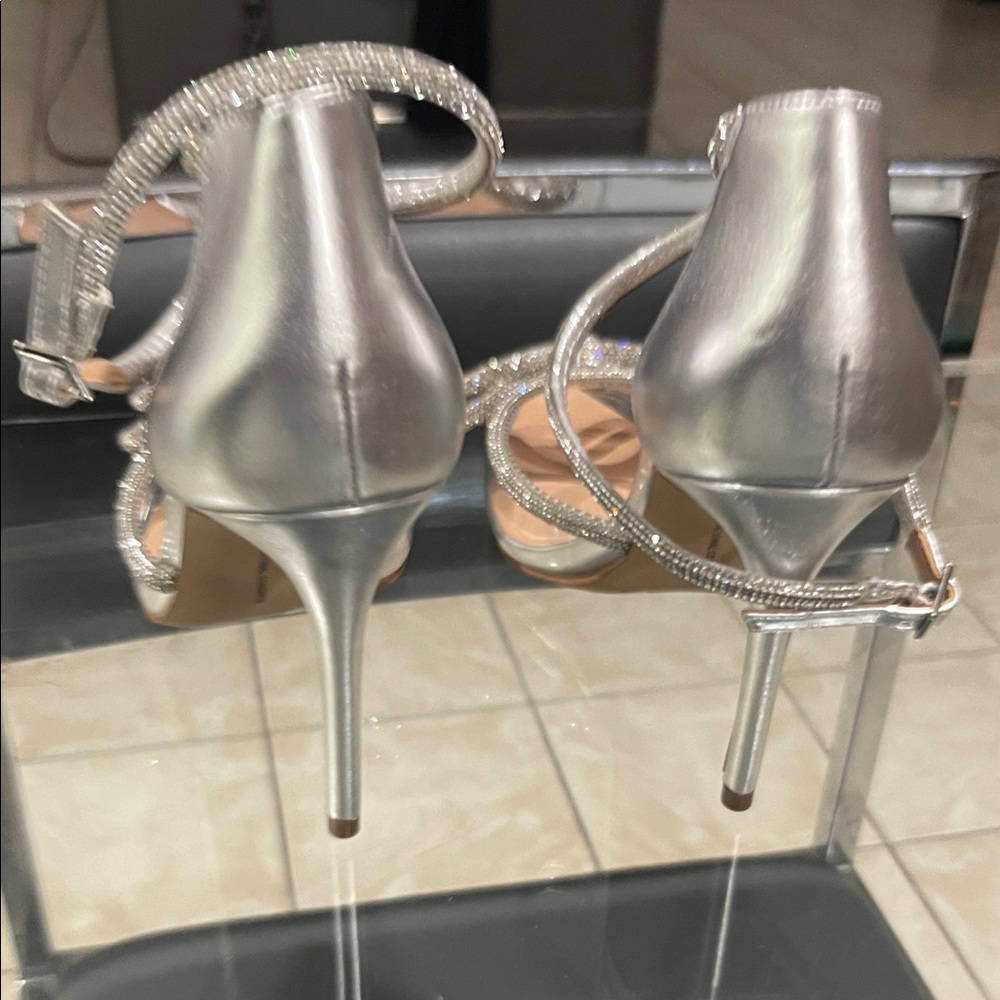INC International Concepts Silver Strappy Heels - Picture 3 of 4